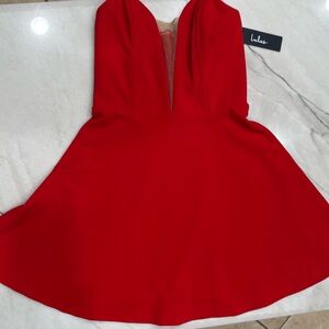 Half Price Red Lulus Red Plunge Skater Dress Same Day Shipping Size XS NWT